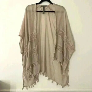 Vince Camuto Women's Neutral Sheer Tassel Kimono O/S